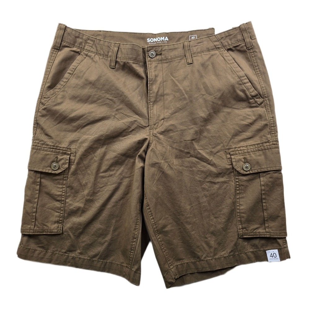 Sonoma Cargo Shorts Mens‎ 40 Brown 100% Cotton Relaxed Fit Classic Cargo NEW